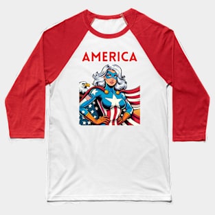 America Patriotic Female USA Superhero July 4th Baseball T-Shirt